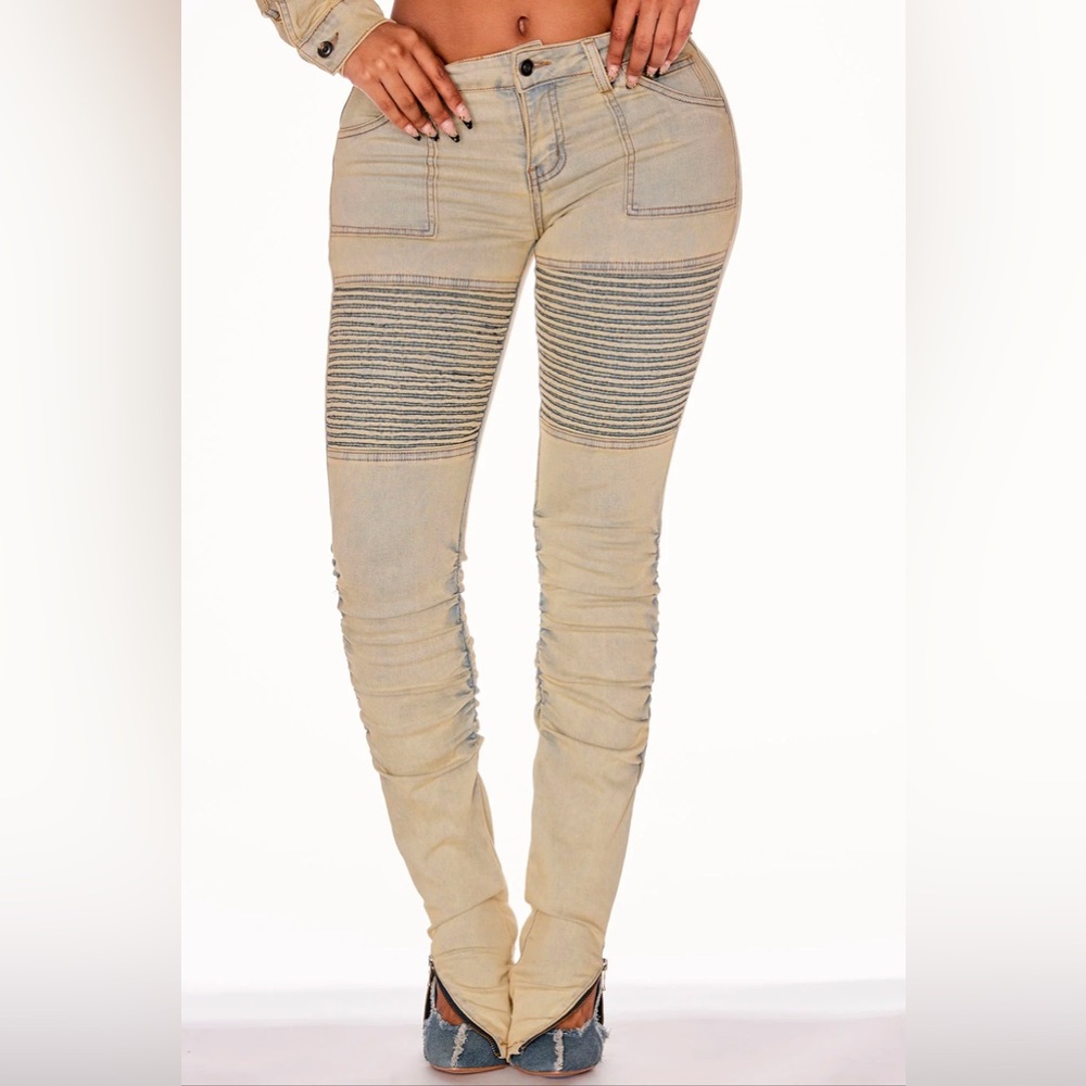 Fashion nova front runner tinted stretch moto skinny jeans light wash size 5